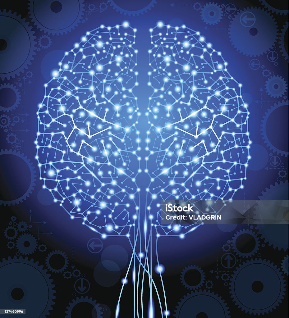 Cerebro y placa de circuito en forma de árbol - arte vectorial de Árbol libre de derechos