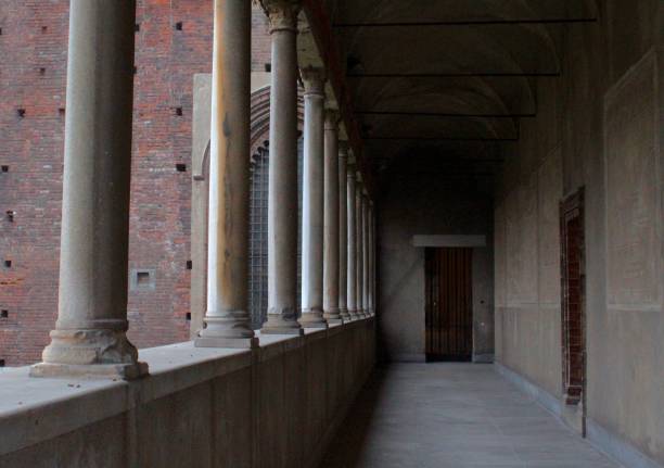 dark hall of sforzesco - milan italy italy castello sforzesco color image imagens e fotografias de stock