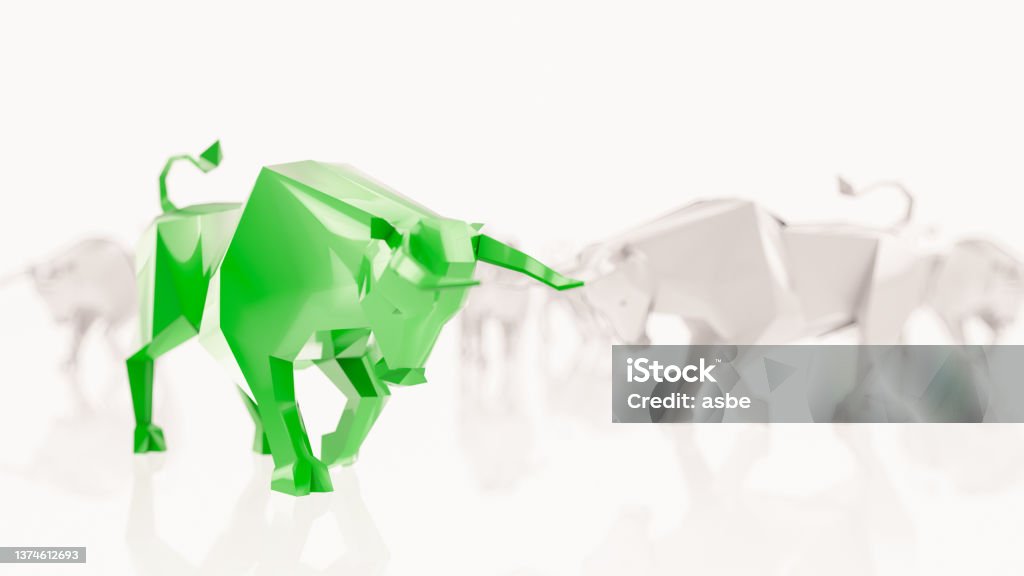 Green Low Poly  Bull Green Low Poly  Bull. 3D Render Bull - Animal Stock Photo