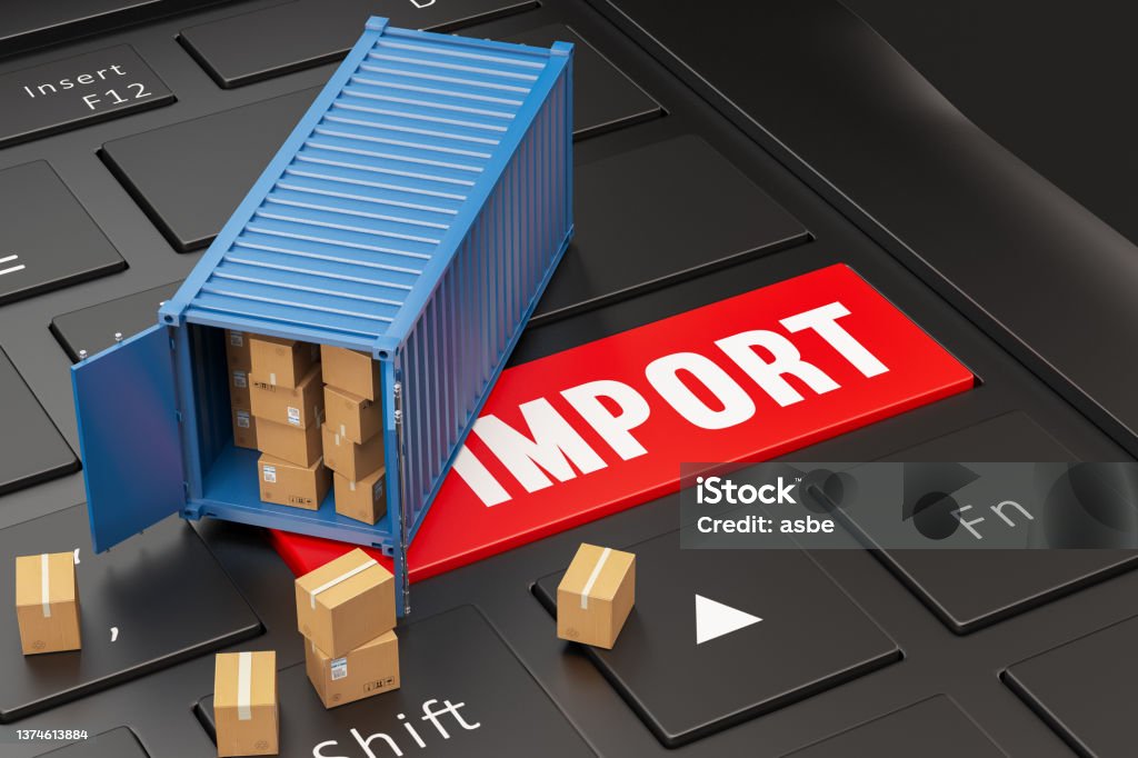 Import Computer Term Import Computer Key With Shipping Container And Cargo Boxes Stock Photo ...