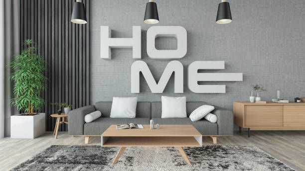 istock Home Letter Shelf on Modern Living Room's Wall 1374622793