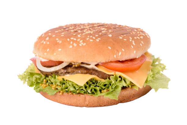 istock Tasty vegetarian burger with carrot cutlet on white background 1374623859