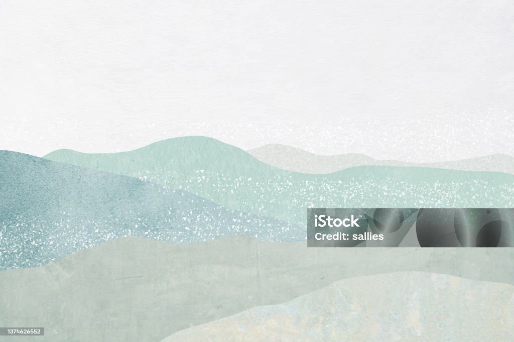 Washi paper with abstract mountain views Landscape background with Japanese paper texture Watercolor Painting Stock Photo