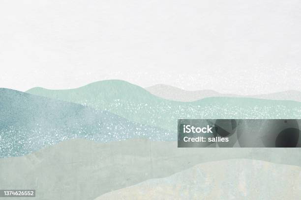 Washi Paper With Abstract Mountain Views Stock Photo - Download Image Now - Watercolor Painting, Backgrounds, Textured