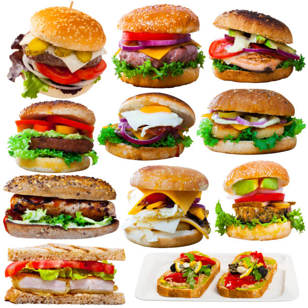 istock Assorted hamburgers, sandwiches and toasts isolated on white 1374639449