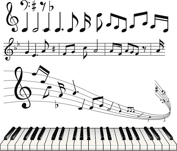 ilustraciones, imágenes clip art, dibujos animados e iconos de stock de nota musical fondo abstracto - sheet music music musical note pattern