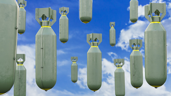 Bombs Falling from Sky. 3D Render