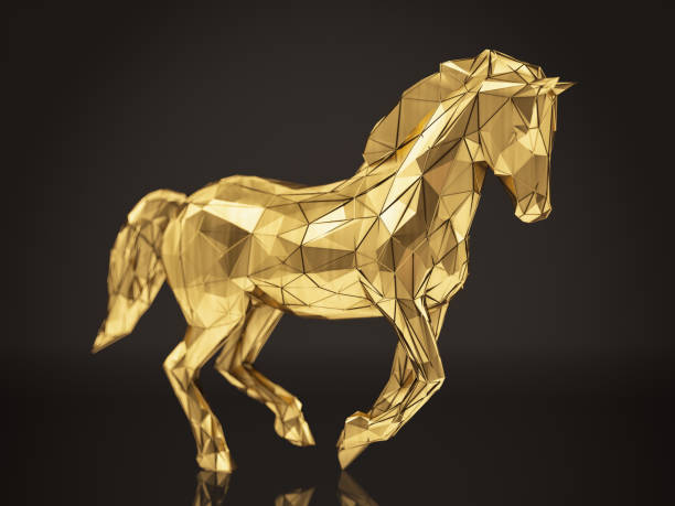 istock Low Poly Golden Horse on Black 1374647167