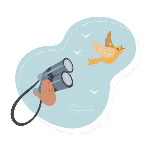 Vector illustration of Bird watching through binoculars