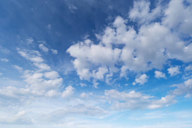 istock Clear blue sky white clouds in sky background Bright sun on blue sky Concept Nature and environment background 1374647723