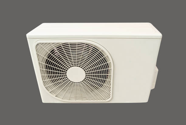 istock Condensing unit of air conditioning systems on gray background with clipping path. 1374647890