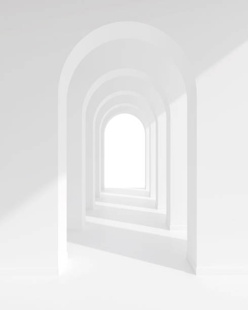 istock White architecture arch hallway space. Abstract arch curve corridor with soft shadow. 1374647926