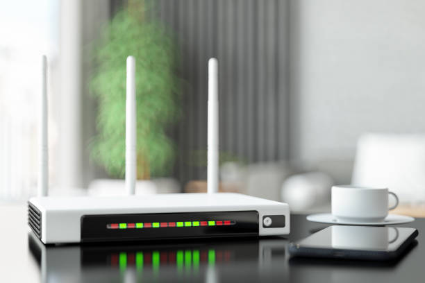 istock Home internet Router  with Phone 1374648759