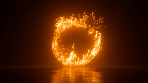 istock 3d rendering, abstract black background with round frame on fire, blazing flame over black background 1374648776