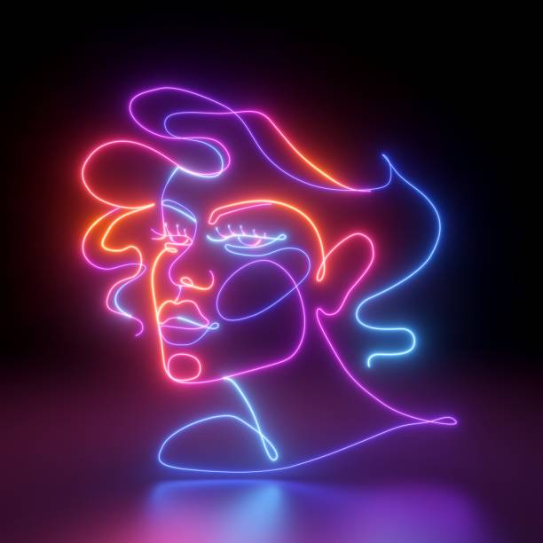 istock 3d rendering, abstract colorful neon woman portrait, linear art over black background 1374648894