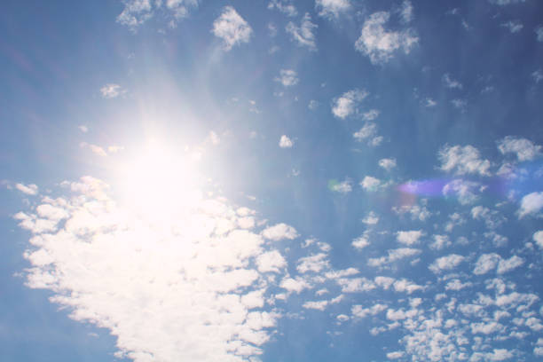 Cirrus clouds and scorching sun. Background. Landscape.