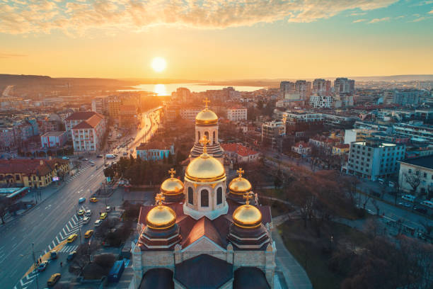 The Cathedral of the Assumption in Varna, Aerial view stock photo