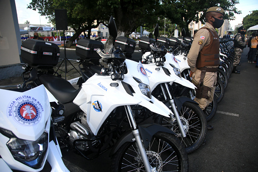 salvador, bahia, brazil - february 17, 2022: Members of the Bahia Military Police are seen during a parade at Vila Militar in Salvador.