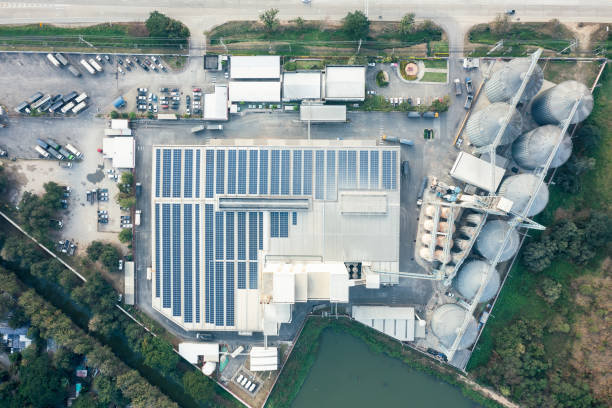 istock Eco building or factory in aerial view. 1374664656