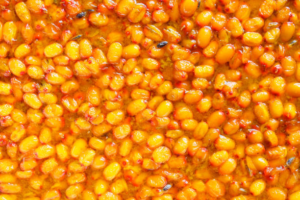 istock Fresh sea buckthorn jam. Close-up. Top view. Background. Texture. 1374685789