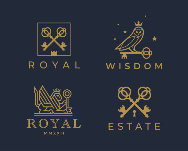 ilustrações, clipart, desenhos animados e ícones de ícone do logotipo de teclas de propriedade definido 2 - coat of arms insignia lion nobility