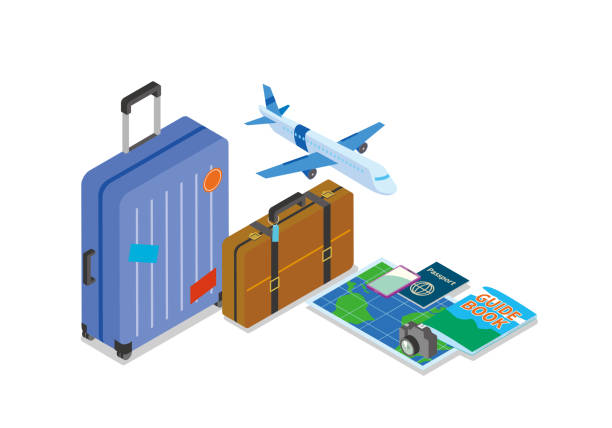 Isometric illustration 2 with the image of overseas travel Isometric illustration 2 with the image of overseas travel last mile stock illustrations