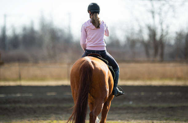 istock Young girl riding a horse 1374719088