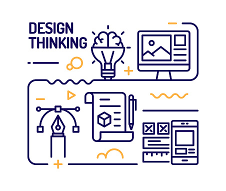 Design Thinking Concept, Line Style Vector Illustration