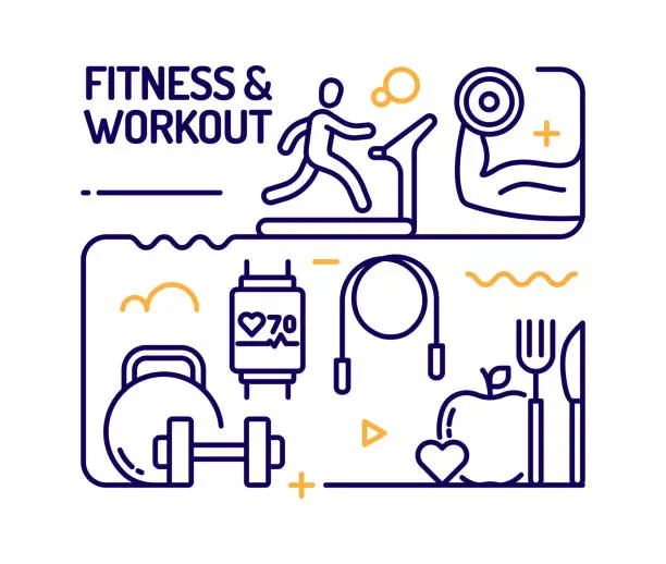 Vector illustration of Fitness and Workout Concept, Line Style Vector Illustration