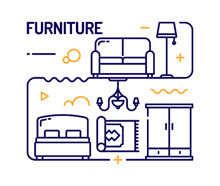 Furniture Concept, Line Style Vector Illustration
