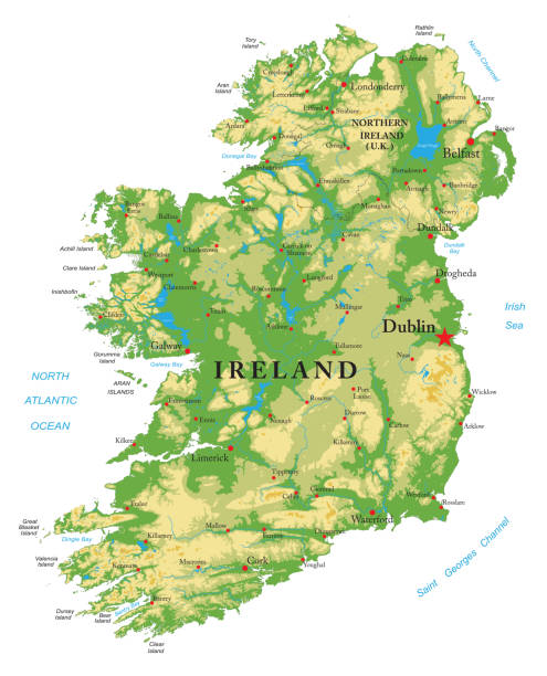 illustrations, cliparts, dessins animés et icônes de carte physique très détaillée de l’irlande - northern ireland illustrations