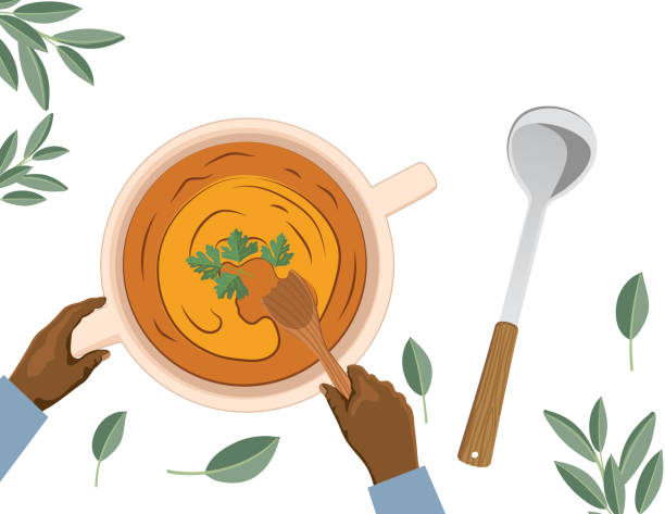 istock Overhead View Of Hands Stirring Butternut Squash Soup On A Transparent Background 1374770794