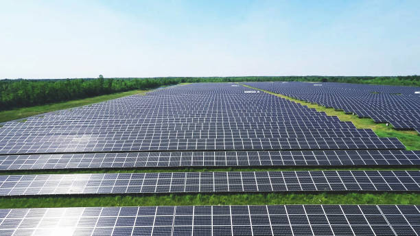 solar panels on solar farm during a sunny day