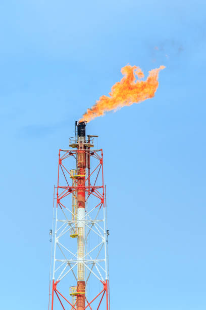 istock Gas or flare burn on offshore platform 1374789218