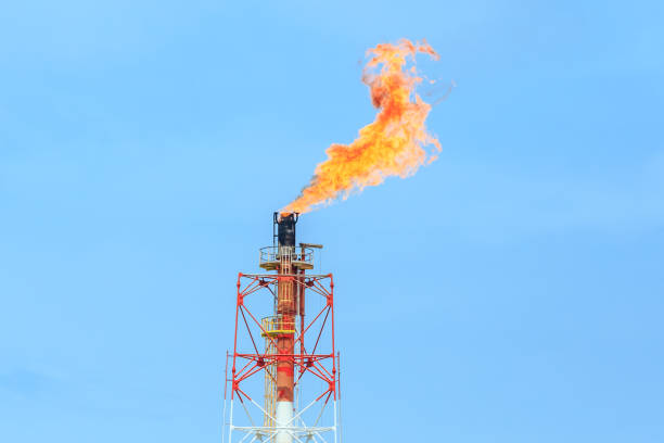 istock Gas or flare burn on offshore platform 1374789219
