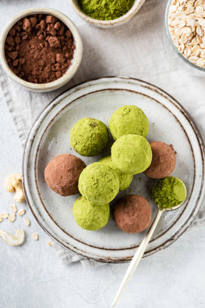 istock Sweet vegan truffles with green matcha and dates 1374798655