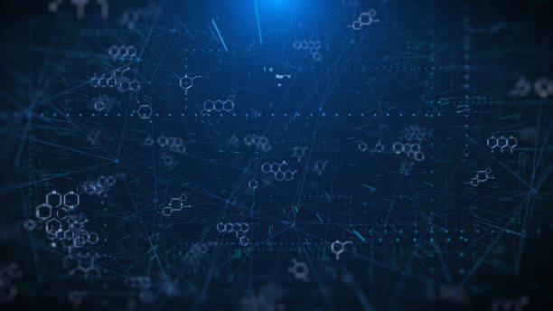 istock Futuristic Chemical Molecule Science Formula Data System Monitoring. Network Line Connection Technology, Chromosome Visualization, Medical Sign Illustration Background. 1374803969