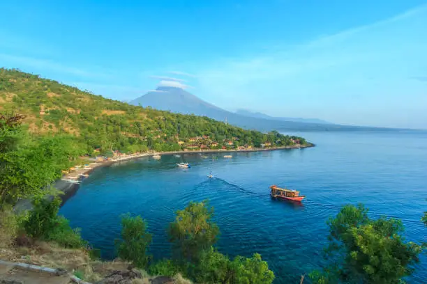 Scenic view of Agung volcano from Amed village, Bali, Indonesia