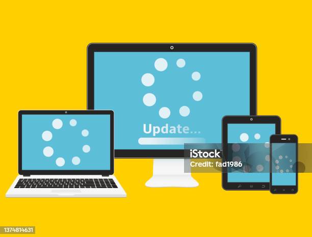 Computer Laptop Tablet Smartphone With Update Loading Process On Screen ...