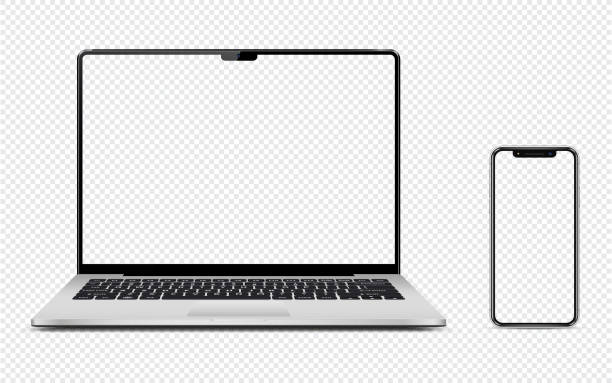 ilustrações, clipart, desenhos animados e ícones de laptop e smartphone isolados com tela transparente - retina display illustrations