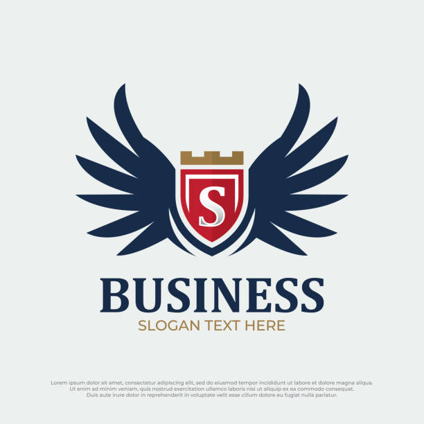 Wings badges logo heraldic. Flying emblem heraldry, eagle bird wing, letter S logo with shield ideas