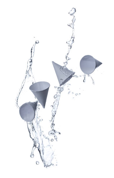 istock Paper cup, conical shape with water splash, used for drinking water isolated on white background 1374879629