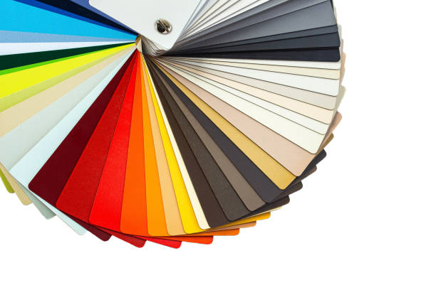 istock Colorful color guide with palette of paint samples on white background with copy space 1374882418