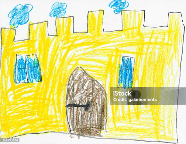 O Castelo Amarelo - Fotografias de stock e mais imagens de Desenho de Criança - Desenho de Criança, Amarelo, Azul