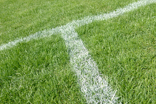 White chalk line markings on a grassy playing field.