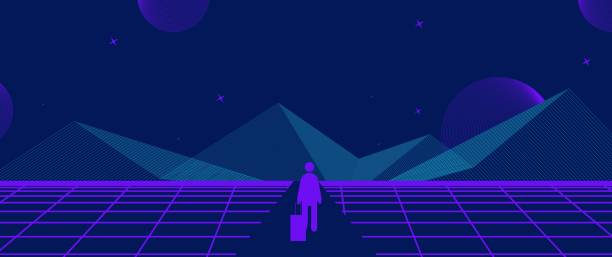 istock Businessman Start and Steps into Future Door. Moving Forward to New Technology, Blockchain and the Next Layer of the Internet Concepts. Futuristic Tone 1374919897