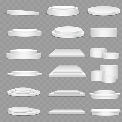 Set of square and circle podiums. Vector illustration