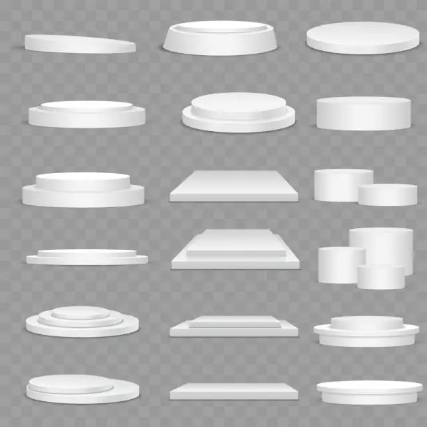 Vector illustration of Set of square and circle podiums. Vector