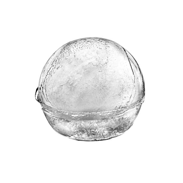 Isolated round ice cube out of real ice as a studio shot with a white background