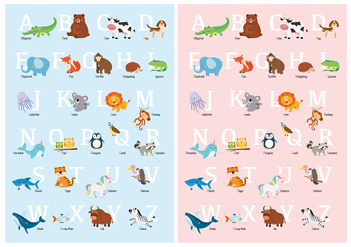 Coloful Animals Alphabet Poster / Vector Illustration